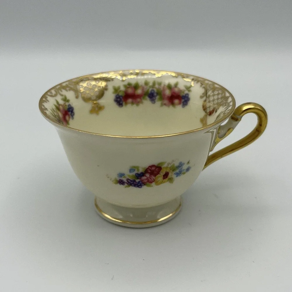 Vintage‎ Rosenthal Ivory Footed Demitasse Cup and Saucer Fruit Floral Gold Trim
